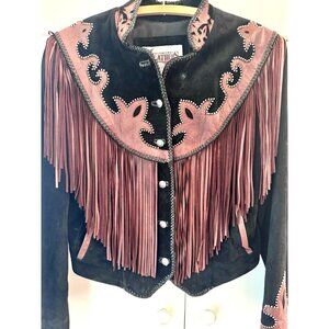 '90s DIAMOND LEATHERS El Paso FRINGED Suede Leather WESTERN JACKET 12 Rockabilly
